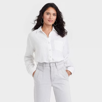Women's Long Sleeve Relaxed Fit Gauze Button-Down Shirt - Universal Thread™ White S | Target