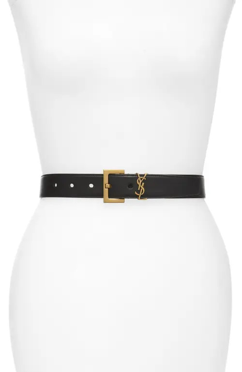Saint Laurent Laque YSL Monogram Leather Belt in Nero at Nordstrom, Size 105 | Nordstrom