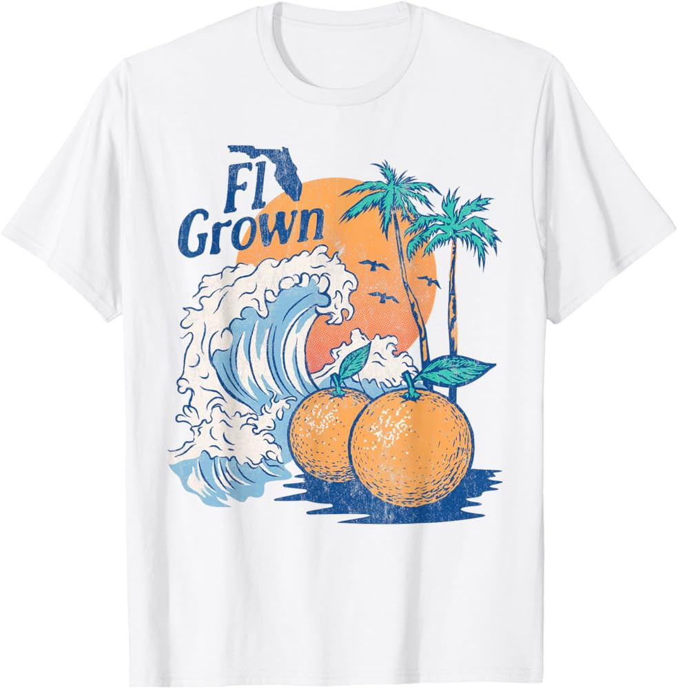 Florida Grown Orange Citrus Fruit Sunshine State Beach Retro T-Shirt | Amazon (US)