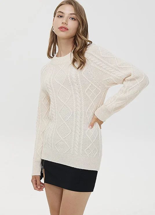 LINY XIN Women's 100% Merino Wool Fall Winter Warm Soft Knitted Crewneck Pullover Sweater (Beige,... | Amazon (US)