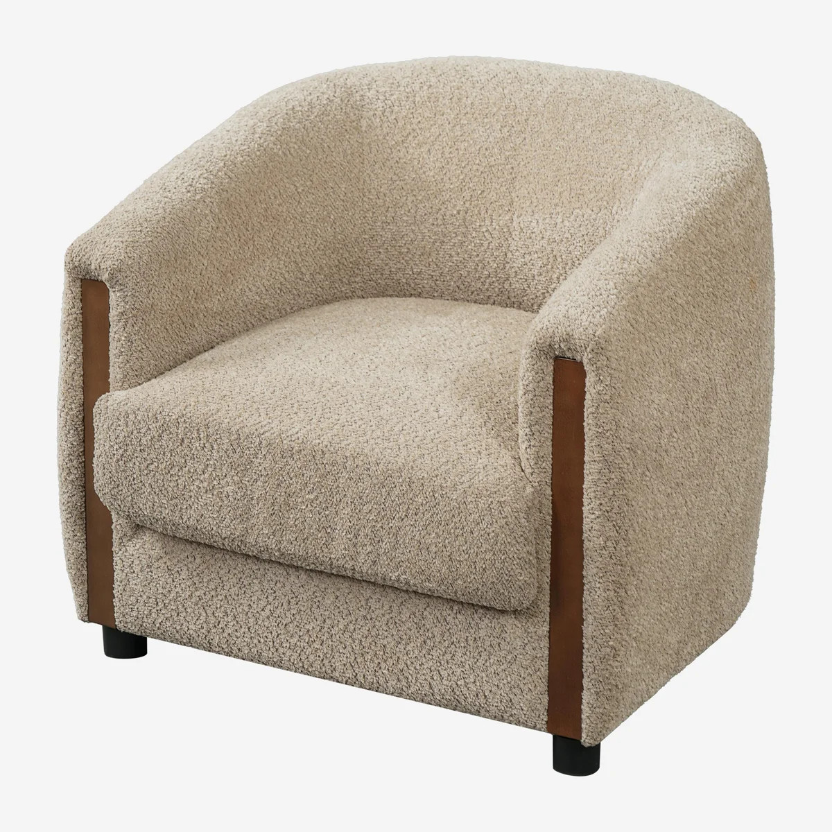 Hartwell 31.8" Organic Modern Boucle Barrel Accent Chair with Wood Side Panels for Living Room, B... | Wayfair North America
