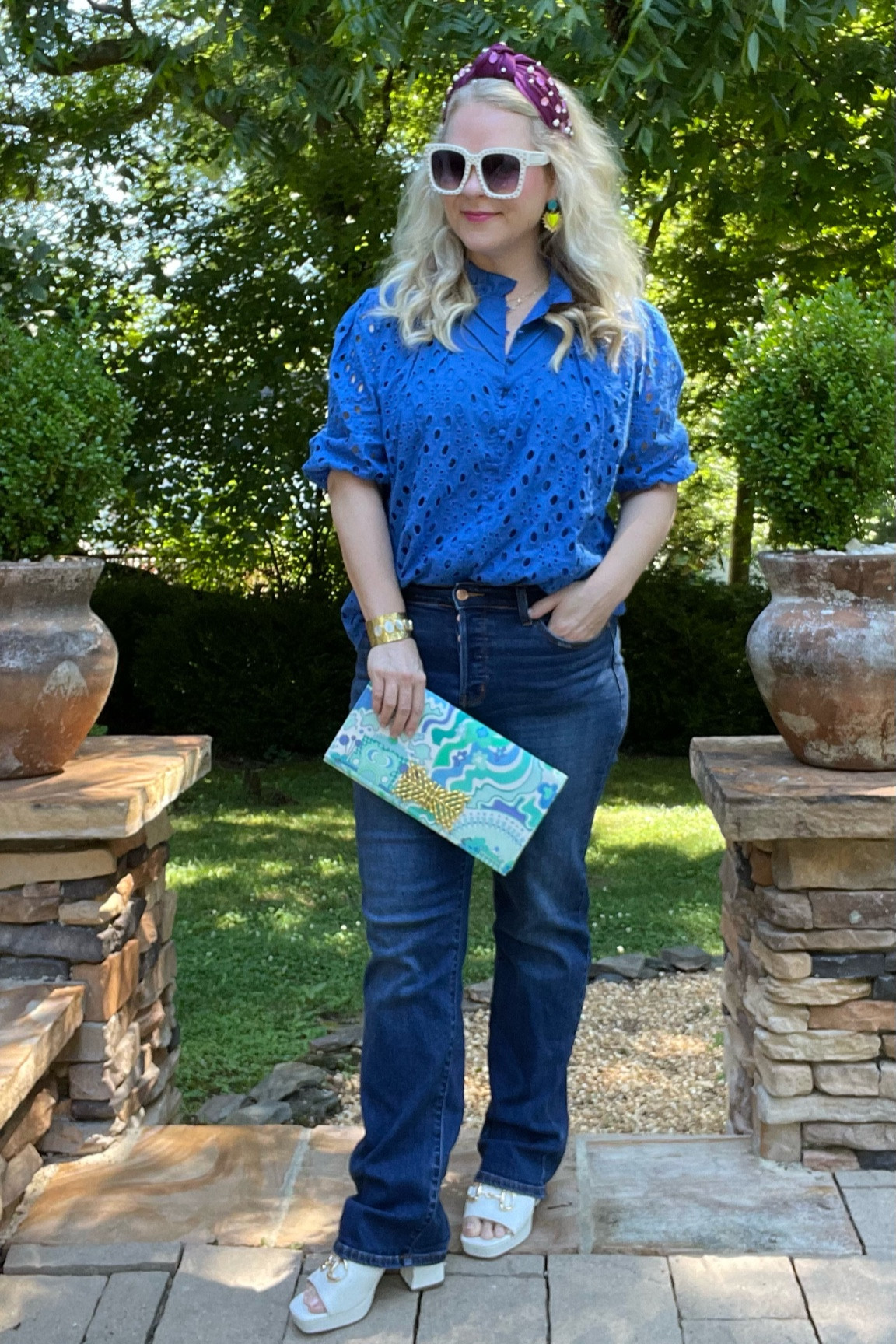Casual OOTD for brunch. Clutch is from @garlandbags. This eyelet top is so affordable and comes in loads of colors.

Date night outfit casual outfit denimm