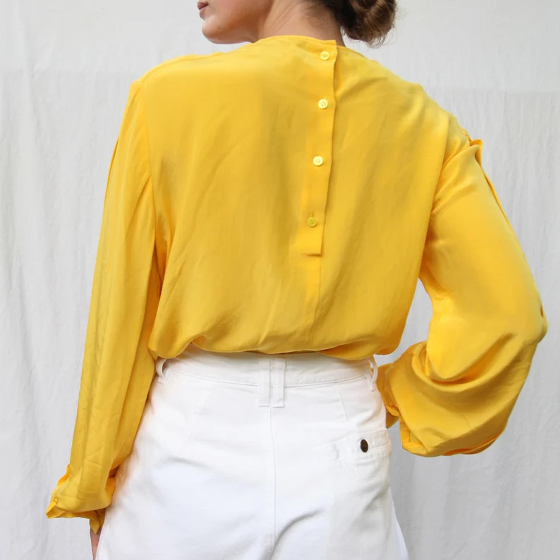Stunning Vibrant Canary Silk Pleated Billowy Blouse - Etsy | Etsy (US)
