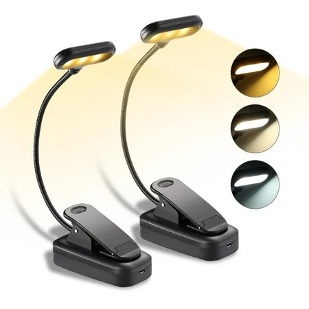 Anpro 2 Pack Rechargeable Book Light 6 LED, 3 Brightness Levels Lighting & 3 Color Temperatures, up to 40 Hours Reading, Lightweight Clip on Reading Lights for Books in Bed | Walmart (US)