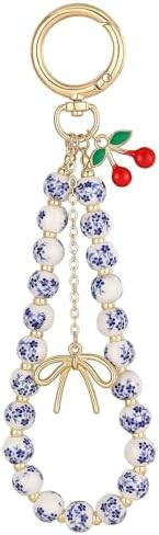 Beaded Keychain Wristlet Cherry Bag Charm Bow Keychain Car Key Wristlet Aesthetic Purse Charms fo... | Amazon (US)