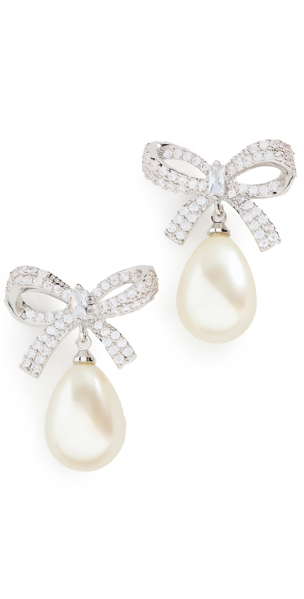 SHASHI Pearl Pave Bow Earrings Silver/Pearl One Size | Shopbop