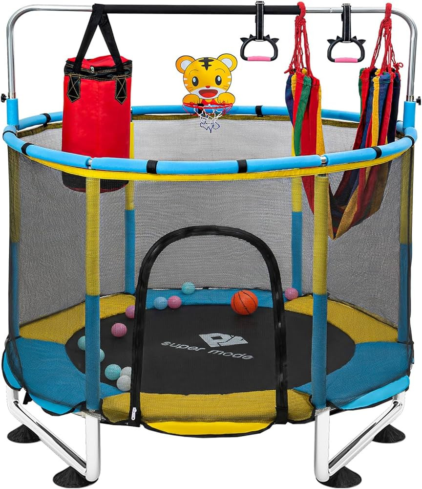 Trampoline for Kids, 5FT Adjustable for Toddler, Indoor/Outdoor Baby Trampoline with Enclosure Ne... | Amazon (US)