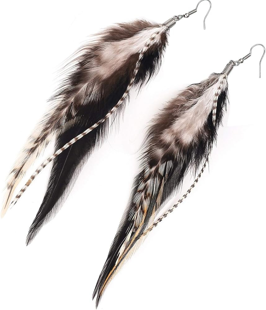 lureme Bohemian Multicolor Pheasant Feathers Dangle Earrings Handmade Natural Feather Earrings (e... | Amazon (US)