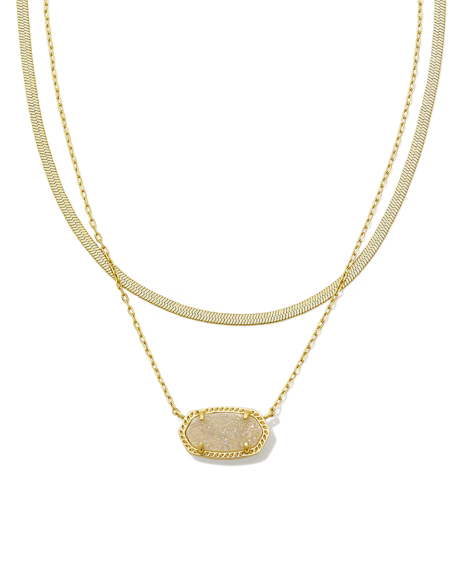 Elisa Herringbone Gold Multi Strand Necklace in Iridescent Drusy | Kendra Scott