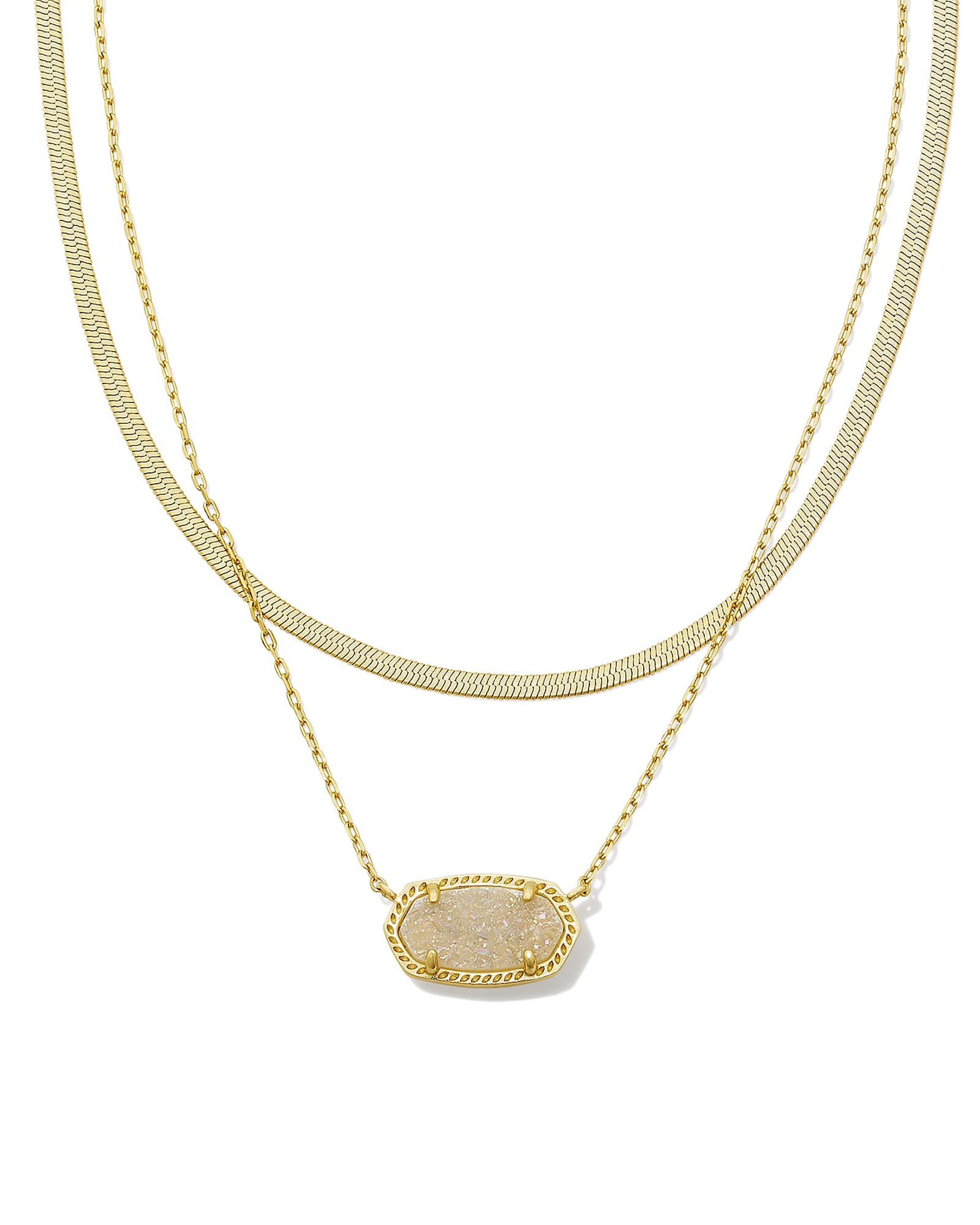 Elisa Herringbone Gold Multi Strand Necklace in Iridescent Drusy | Kendra Scott