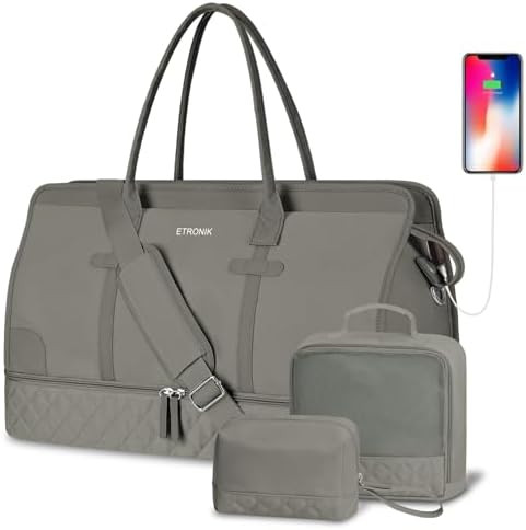 ETRONIK Weekender Overnight Bags for Women, Large Travel Duffle Bags with Shoe Compartment & Wet ... | Amazon (US)