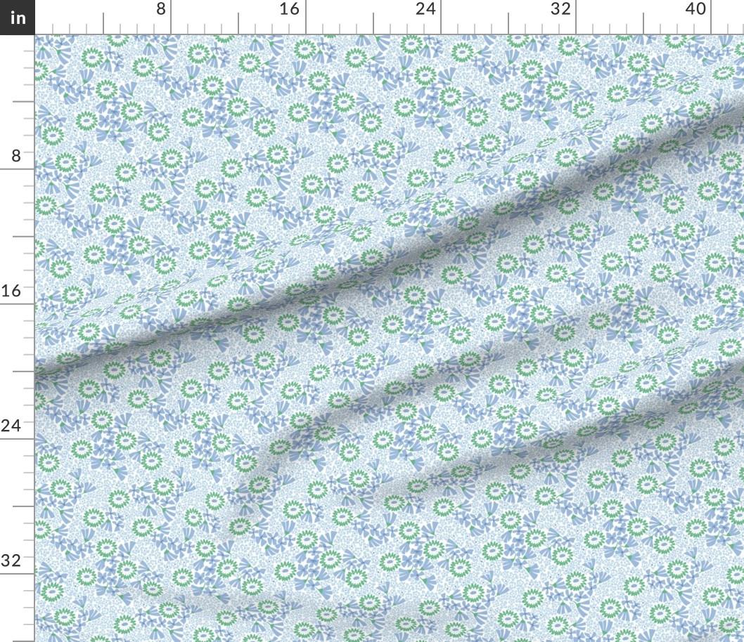 wildflowers/light blue and green/small Fabric | Spoonflower | Spoonflower