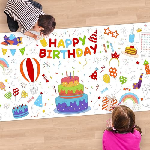 Childom 1 Pack Birthday Coloring Tablecloth Disposable Birthday Tablecloths 30x72 Inch Coloring Table Cloth Paper Tablecloth Rectangle Table Cover | Amazon (US)
