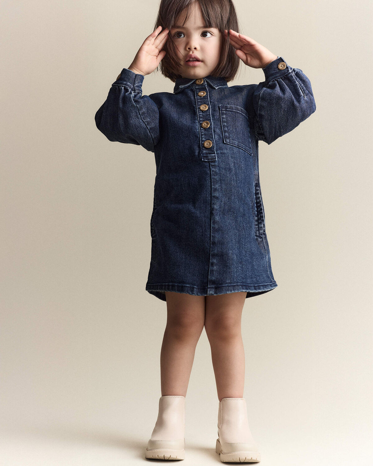 Toddler Girl Puff-Sleeve Denim Dress - Blue | Carter's Inc