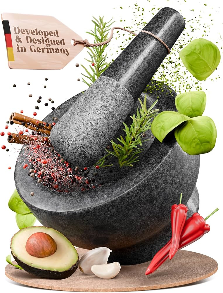 ChefSofi Mortar and Pestle Set - Black Polished Exterior - 1.5 Cup Capacity | Amazon (US)