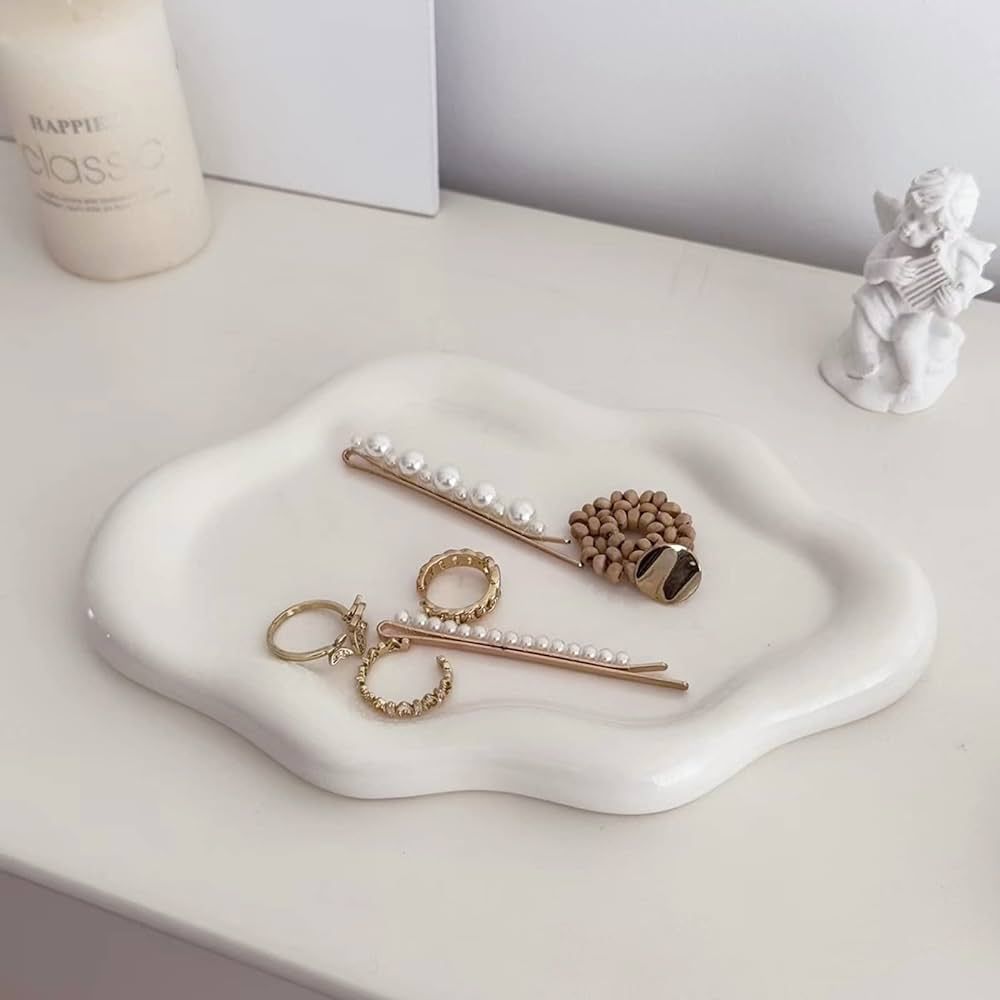 BIGPIPI Ceramic Jewelry Tray Dish for Ring Key Trinket, Cute Cloud Shape Decorative Jewelry Plate... | Amazon (US)