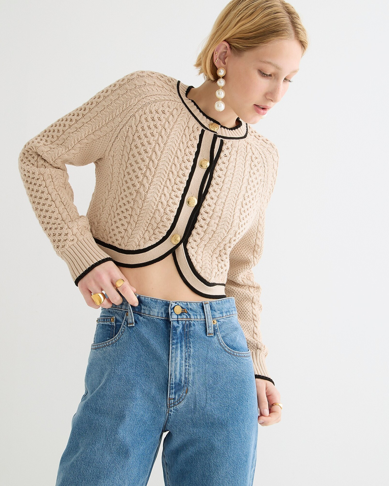 Cropped cable-knit sweater lady jacket | J. Crew US