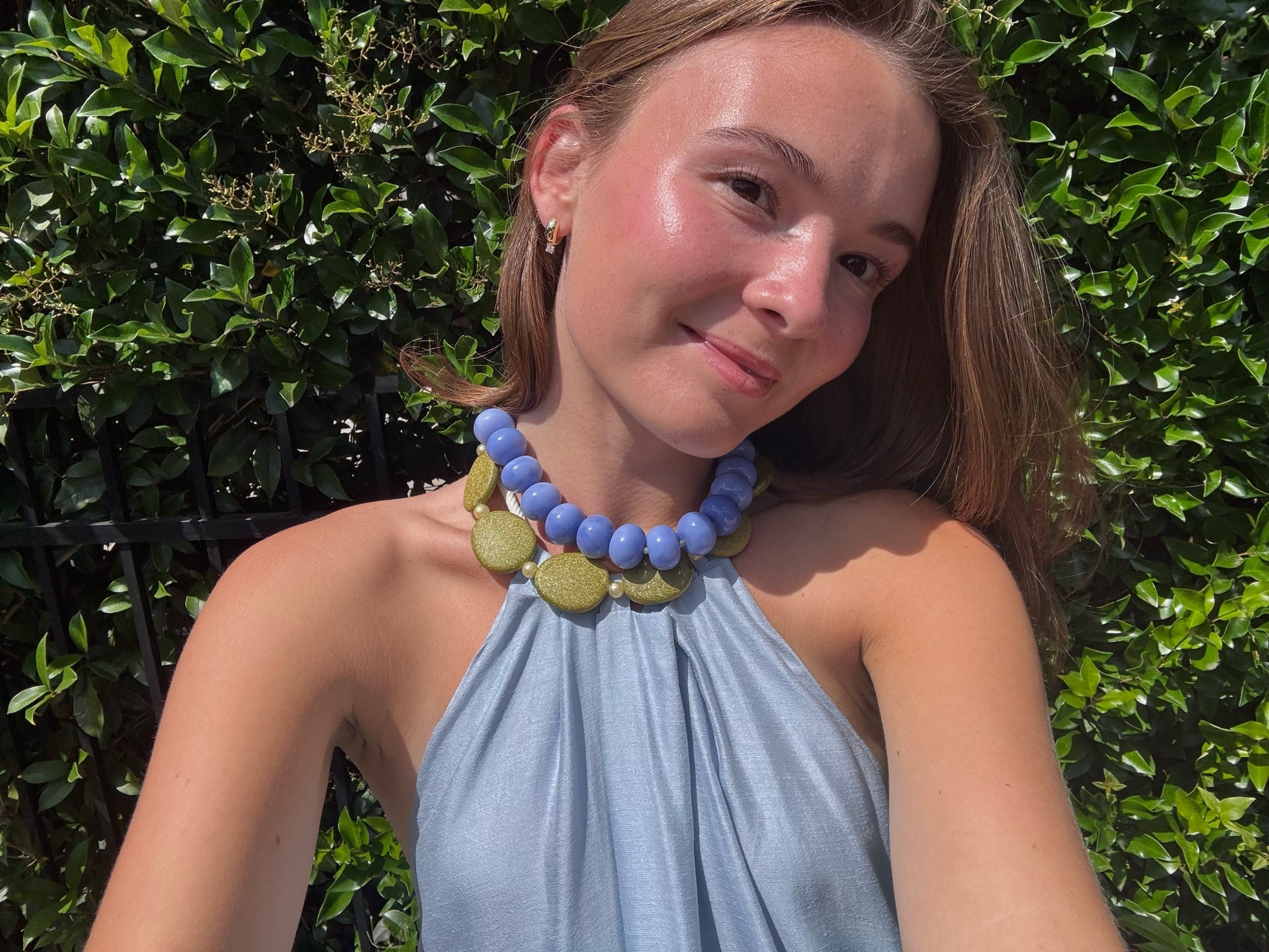 A few of the necklaces from my stacking video! The light green one is vintage 🤍