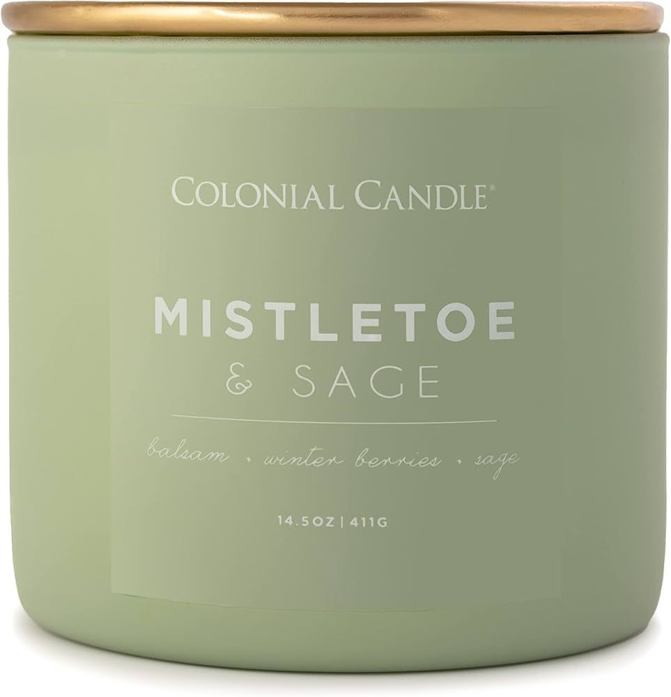 Colonial Candle Mistletoe & Sage Scented Jar Candle, Holiday Pop of Color Collection, 3 Wick, Gre... | Amazon (US)