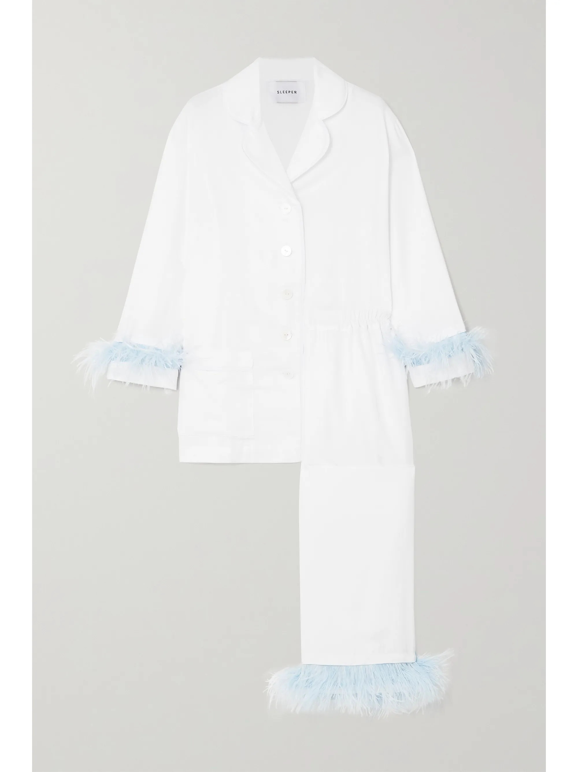 White Feather-trimmed crepe de chine pajama set | Sleeper | NET-A-PORTER | NET-A-PORTER (US)