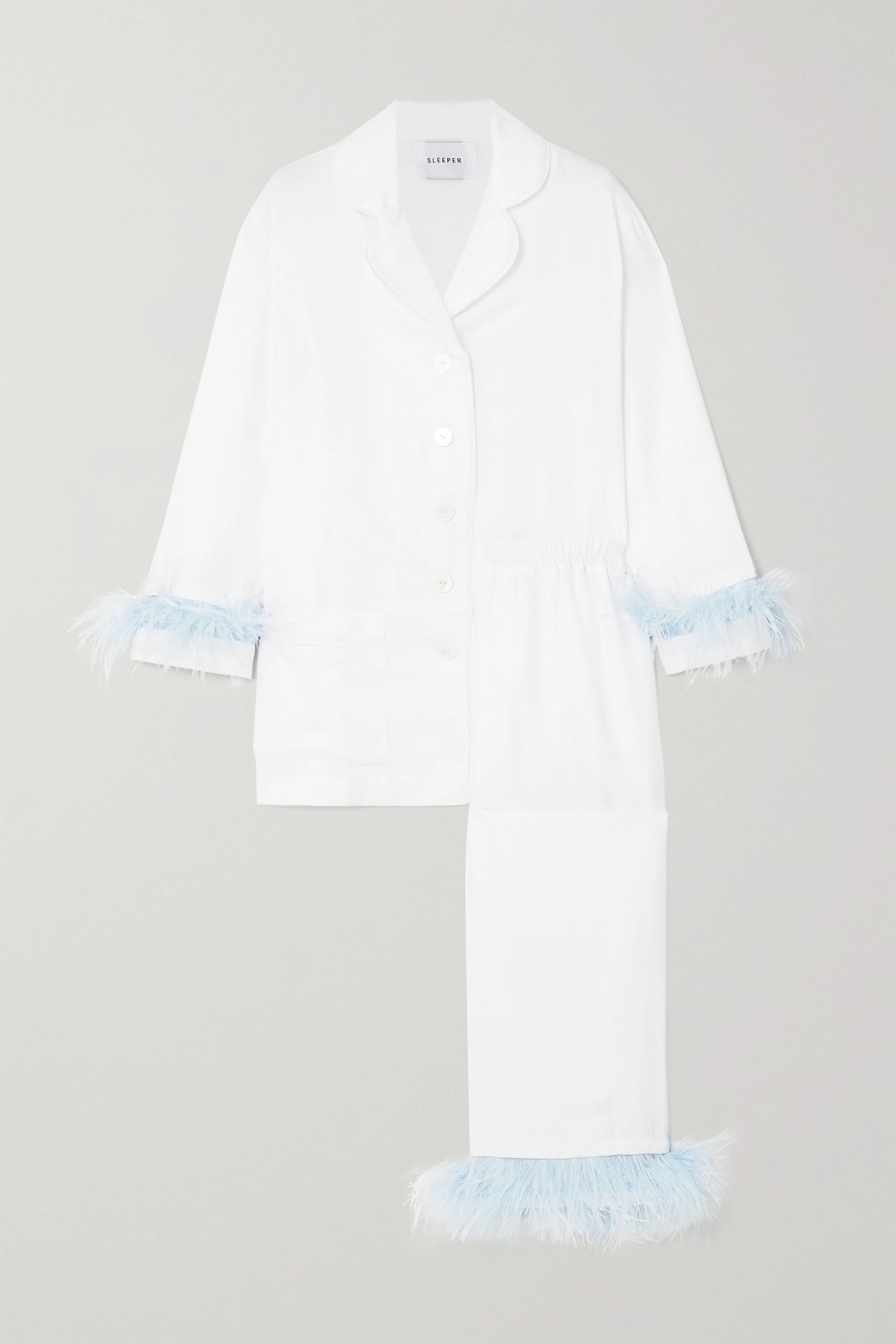 White Feather-trimmed crepe de chine pajama set | Sleeper | NET-A-PORTER | NET-A-PORTER (US)