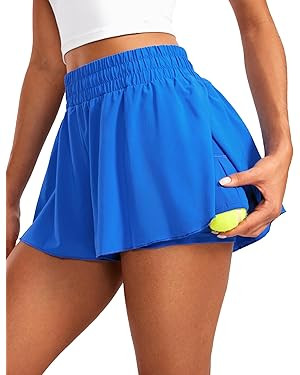 CRZ YOGA Women's 2 in 1 Flowy Running Shorts High Waisted Quick Dry Sport Gym Biker Shorts Athlet... | Amazon (UK)