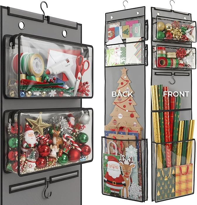 Wrapping Paper Organizer 63" – Double-Sided Vertical Gift Wrap Holder with 4 Zipper Bags, Trans... | Amazon (US)