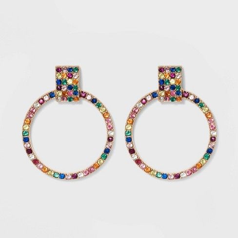 SUGARFIX by BaubleBar Crystal Doorknocker Hoop Earrings - Rainbow | Target