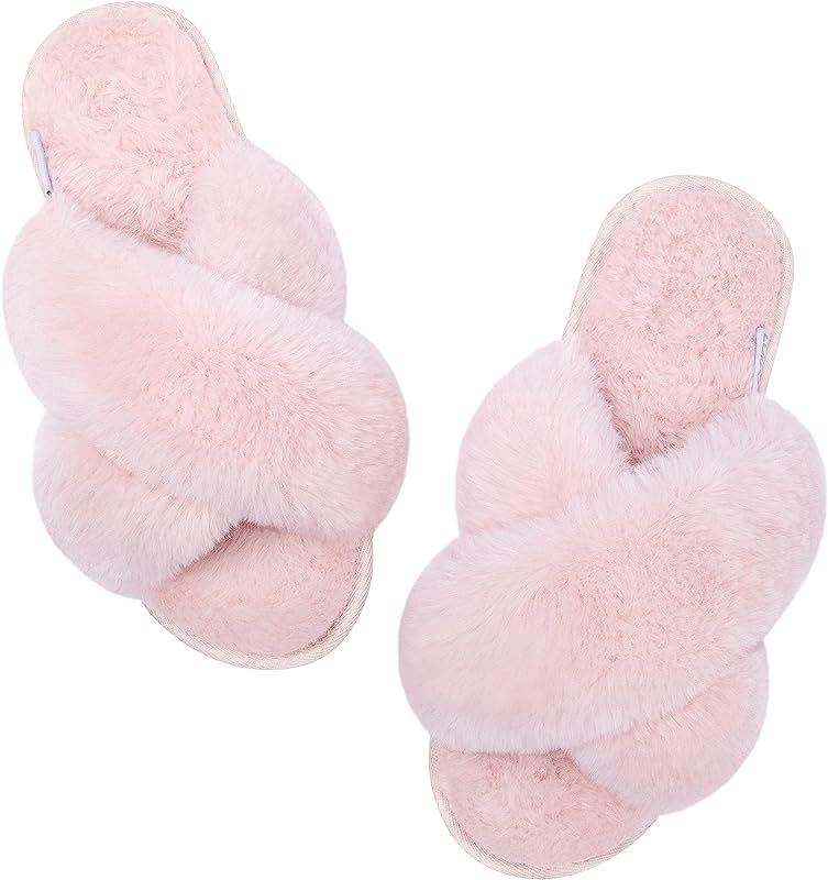 LUBOT Women's Fuzzy Slippers Furry Cozy Memory Foam Slippers Fluffy Plush Faux Fur Lined Anti-Ski... | Amazon (US)