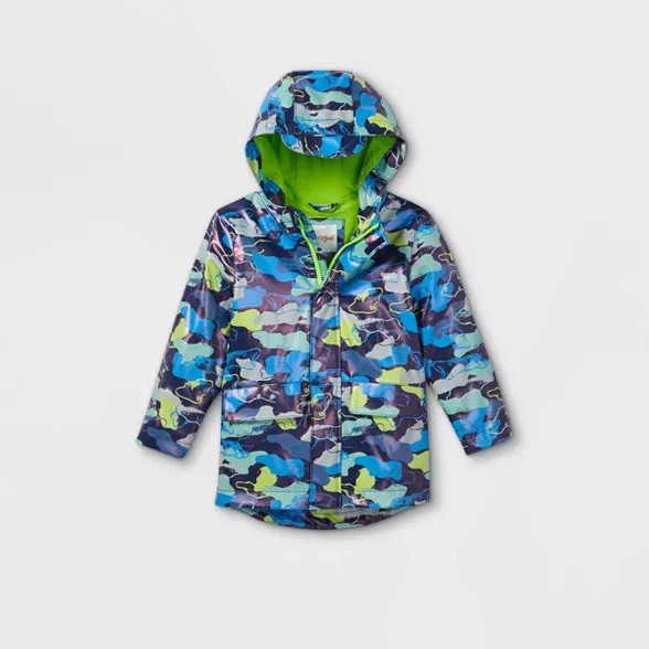 Toddler Boys' Camo Rain Jacket - Cat & Jack™ Blue | Target