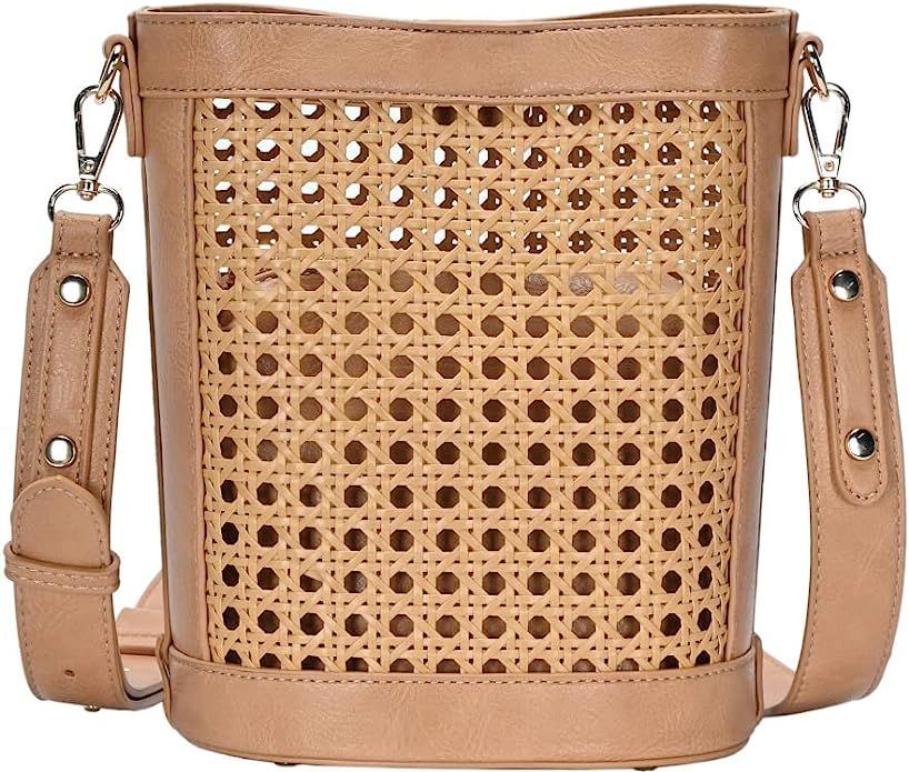 Womens Girls Straw Rattan Spring Summer Lightweight Bucket Satchel Crossbody Purse Bag | Amazon (US)