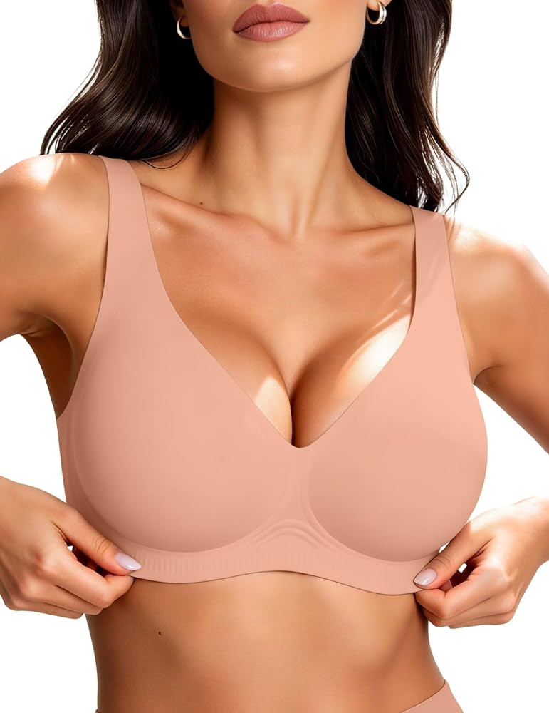 Vertvie 2026 Womens Wireless Jelly Bras Push Up Cup-Engineered Support Deep V Lift Bra Seamless N... | Amazon (US)