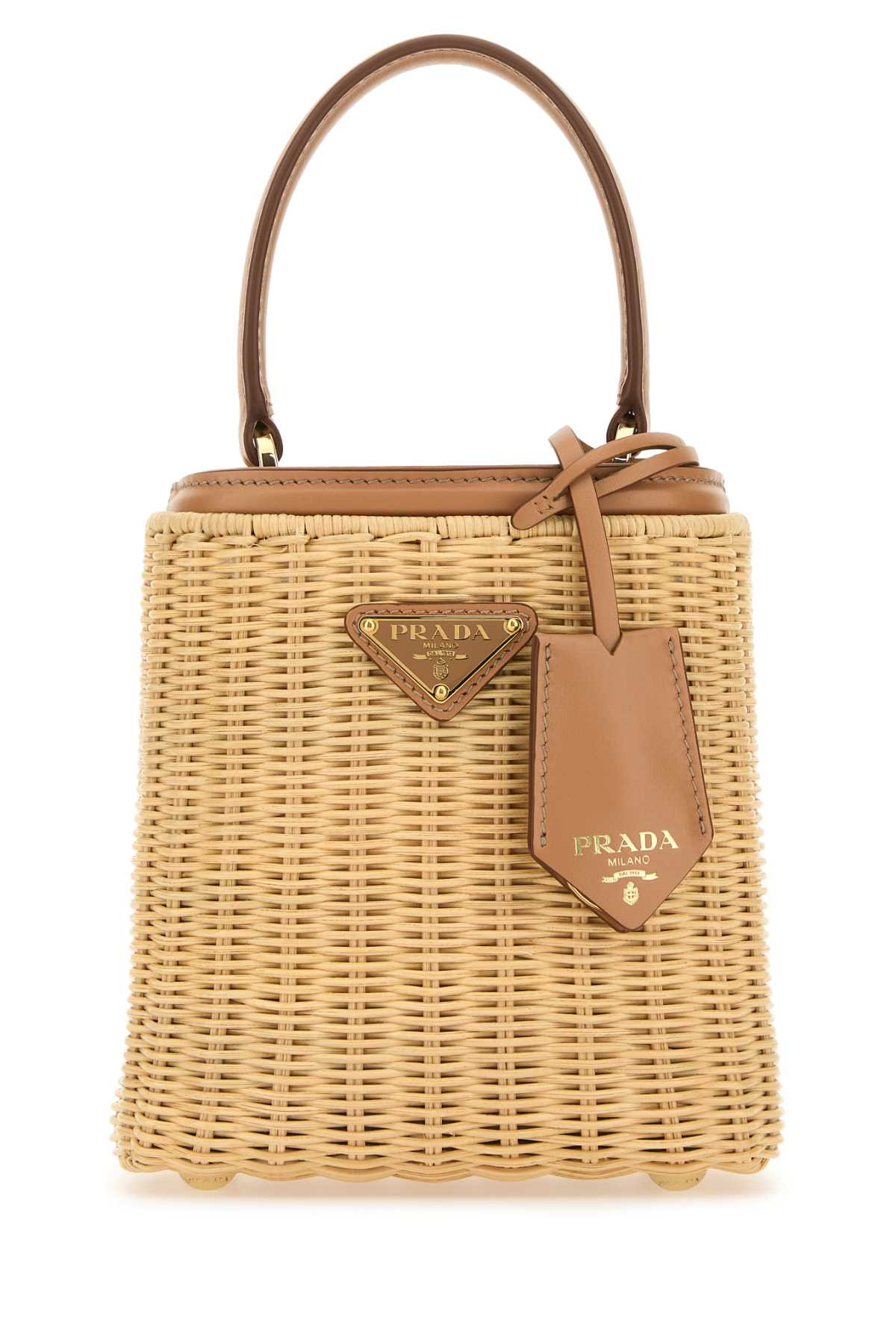 Prada Two-tone Wicker And Leather Bucket Bag | Italist.com US