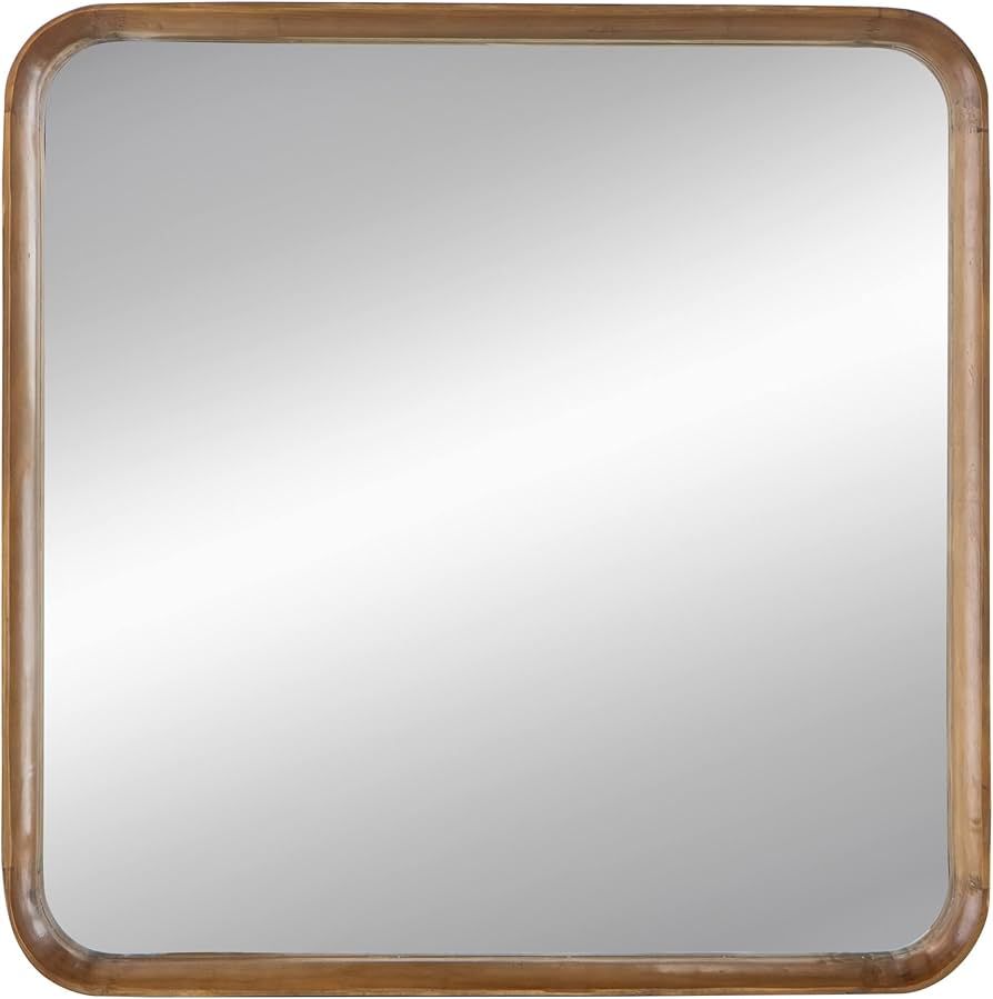 Benjara Roe 32 Inch Wall Mirror, Curved Pine Wood Frame, Minimalistic, Brown | Amazon (US)