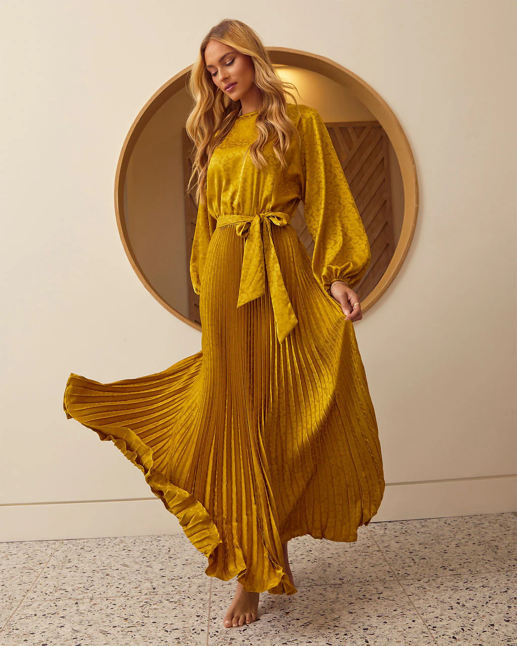 Fairytale Satin Pleated Tie Waist Maxi Dress | VICI