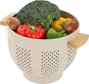 Metal Colander with Wood Handle, 5.5 Quart Powder Coated Steel Large Kitchen Strainer Stable Base... | Amazon (US)