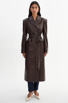 IOLANTHE Faux Leather Trench Coat, DARK BROWN / L | LAMARQUE