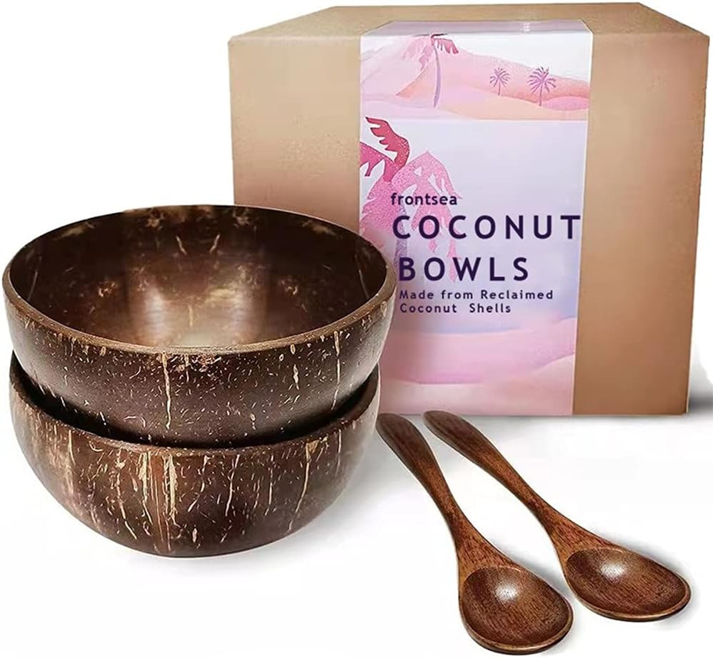 Coconut Bowls and Wooden Spoon Sets, Vegan Salad Smoothie Coco Bowl with Spoons, Eco Friendly Din... | Amazon (US)