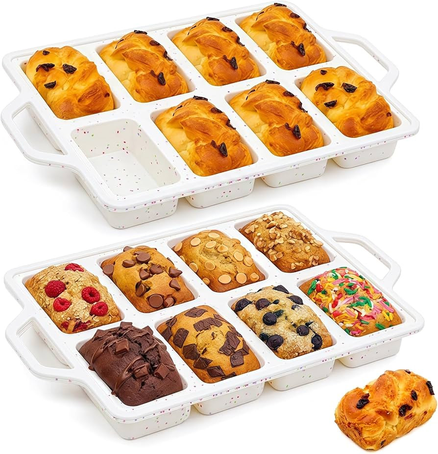Vinino 2 Pack Mini Silicone Loaf Pans, 8-Cavity Metal Reinforced Frame Pans | Amazon (US)