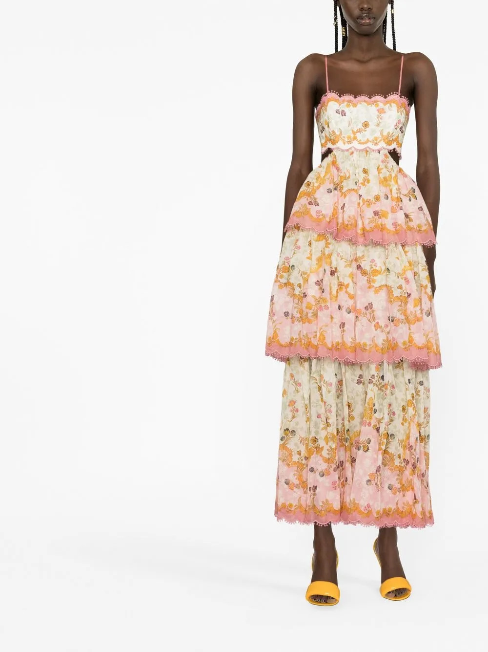 ZIMMERMANN Laurel floral-print Tiered Midi Dress - Farfetch | Farfetch Global