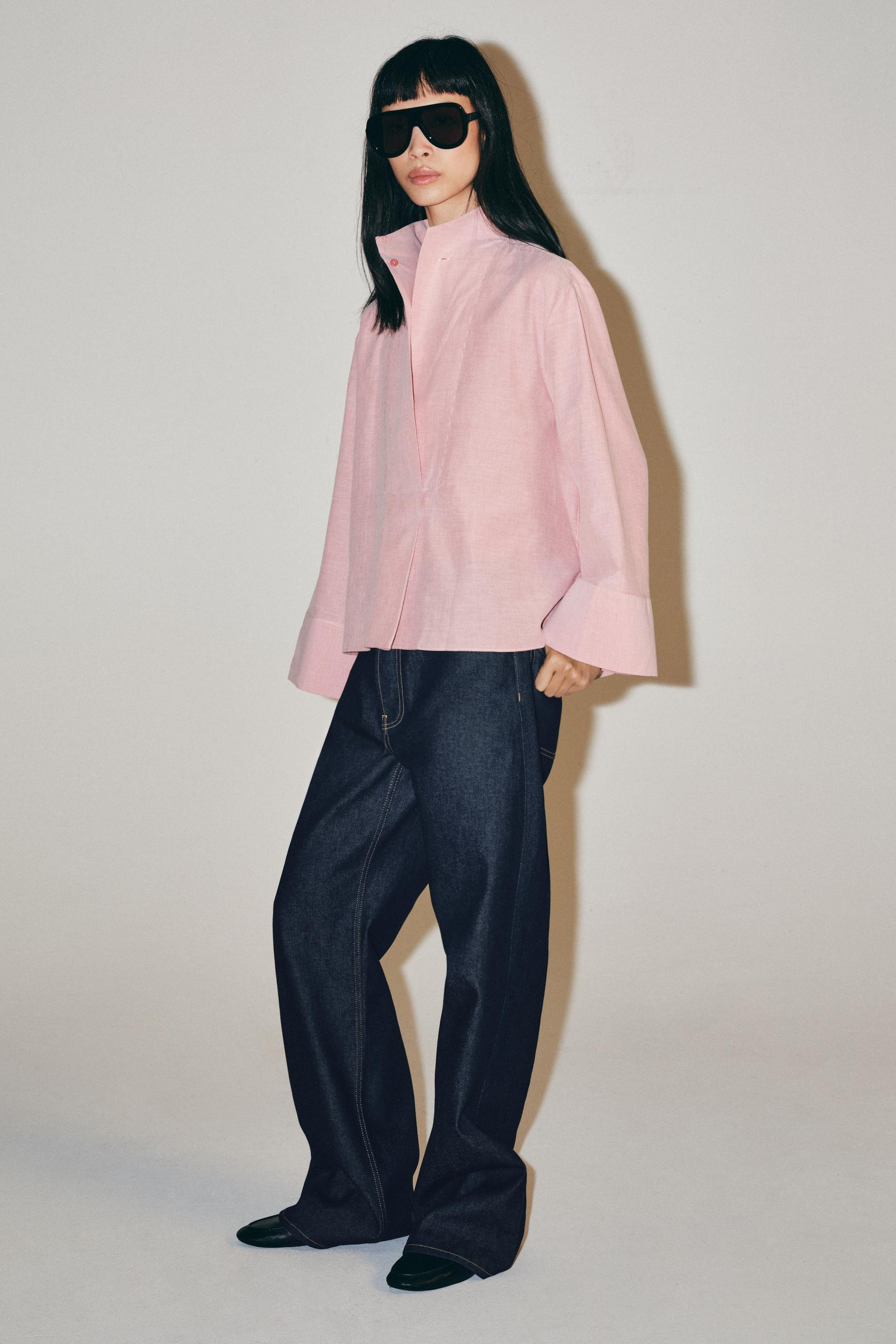 Zara - Zw Collection Striped Bib Shirt - Dark Red - S - Woman | Zara US