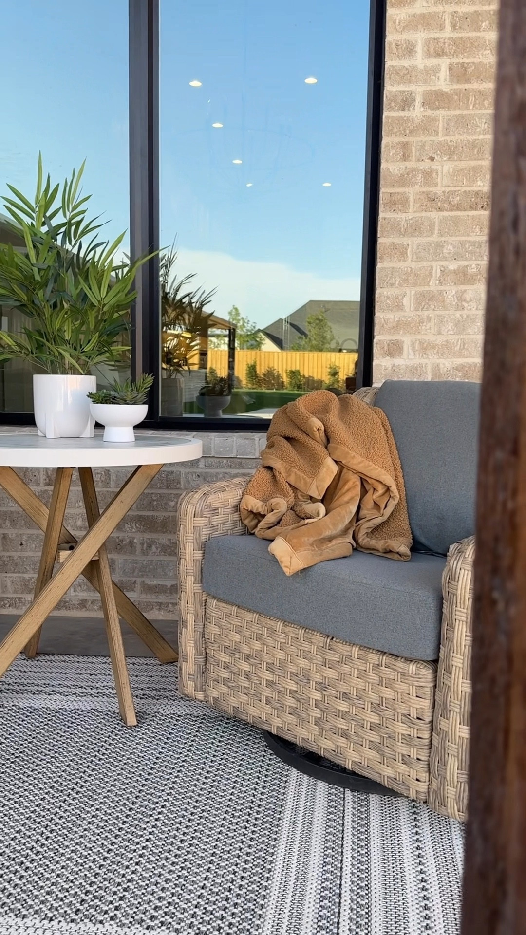 Outdoor patio area and it’s all from @walmart 
Swivel chairs and I linked up the non swivel version too. 
Side table is so well made!
Great looking faux plants too!
The outdoor rug is 😍
#walmartpartner #walmartfinds #ad

#LTKHome #LTKSummerSales #LTKxWalmart