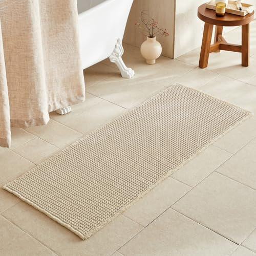 Pale Beige Long Bathroom Rug, Waffle Runner Rug Bathroom Non Slip Washable Super Absorbent Quick ... | Amazon (US)