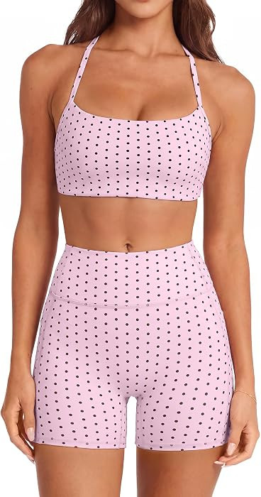 SUUKSESS Women 2 Piece Workout Sets Padded Halter Sports Bras High Waisted Biker Shorts with Pock... | Amazon (US)
