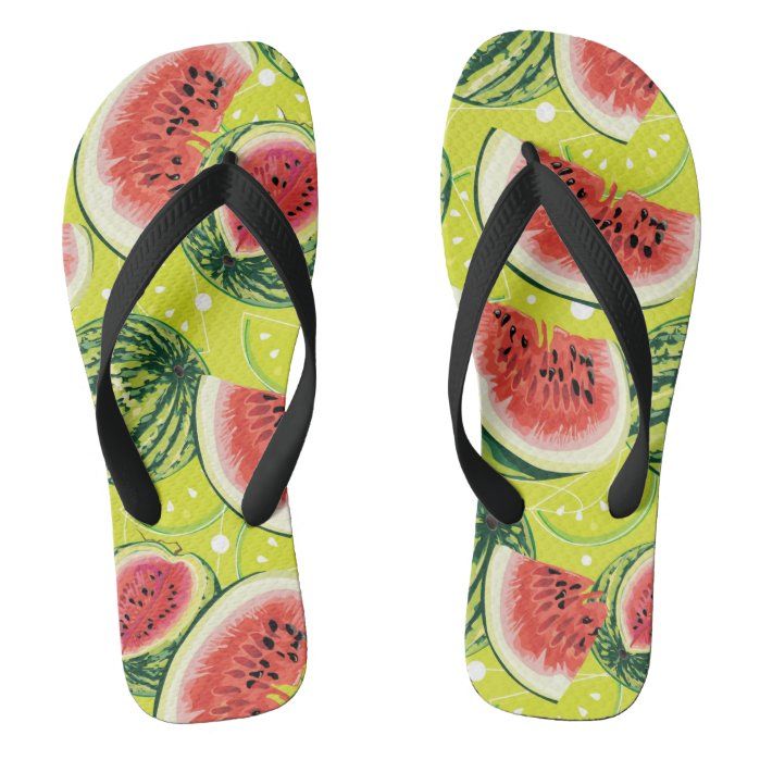 Watermelon Pattern Flip Flops, Men's, Size: Womens 4 - Mens 3, Black Footbed | Zazzle
