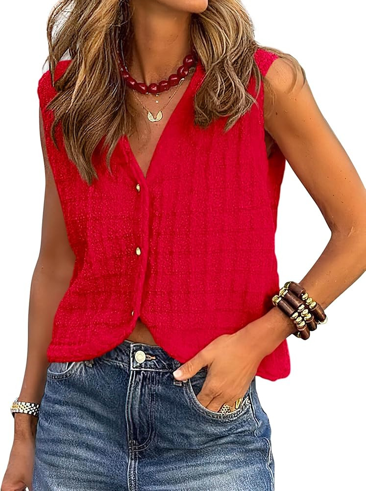 BTFBM Summer Sweater Vest for Women 2025 Sleeveless V Neck Lightweight Button Up Cardigan Knit Ta... | Amazon (US)
