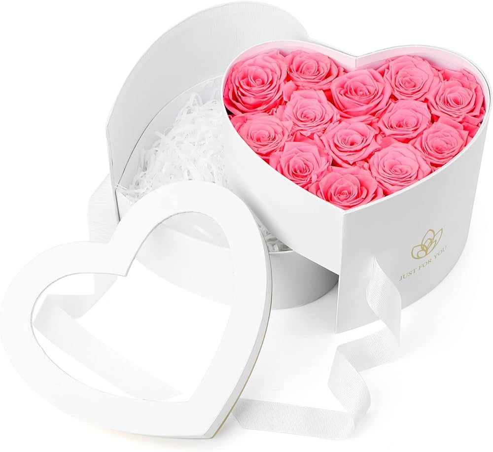 Crowye Preserved Roses with Double Layer Heart Shape Box Real Long Lasting Roses Preserved Rose i... | Amazon (US)