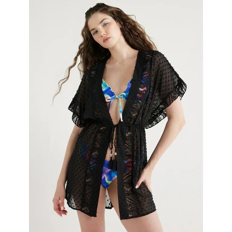 No Boundaries Tie Front Kimono Dress Coverup, Sizes XS-XXL | Walmart (US)