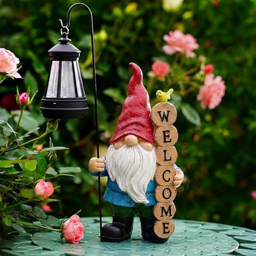 PETAFLOP Solar Garden Gnome Statue Decor with Welcome Sign, Funny Gnomes Figurine for Yard Patio Balcony Outdoor Decorations, Father's Day Birthday Housewarming Gifts for Mom Grandma | Amazon (US)