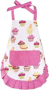 Claswcalor 100% Cotton Kids Girls Aprons for Cooking Cute Toddler Cupcake Baking Apron Adjustable... | Amazon (US)